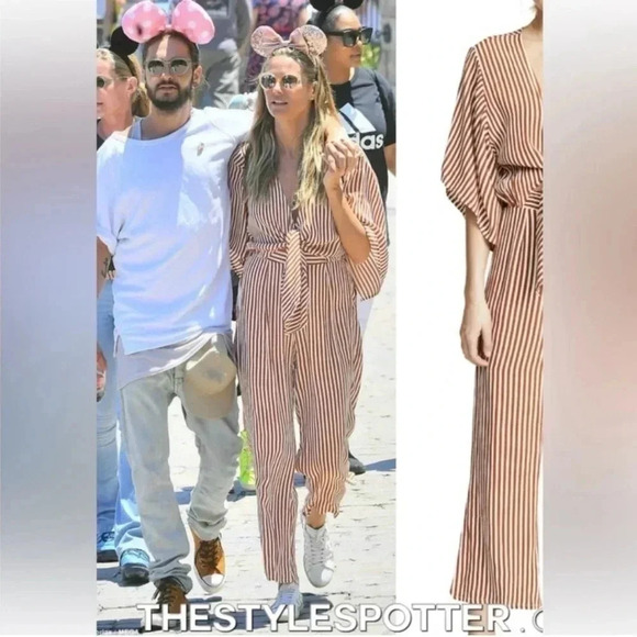 ASO Heidi Klum Faithfull The Brand Tilos Striped Jumpsuit Tie Front Keyhole 6/M - Picture 4 of 9